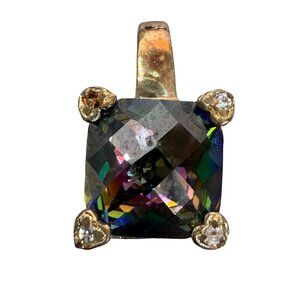 Mystic Topaz Square Pendant 925 Sterling Silver Small FAS Signed Petite READ
